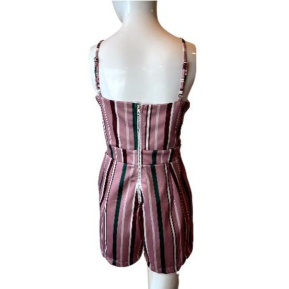 Milano Fashion Womens Striped Romper Tie Front W/ Hole Backless Pink Sz 10 - Picture 2 of 7